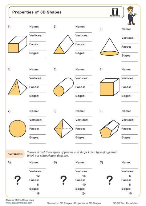 worksheet for 3d shapes printable template