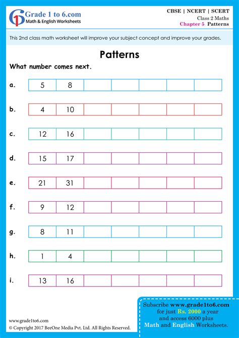 Worksheet For Class 2 Maths Patterns