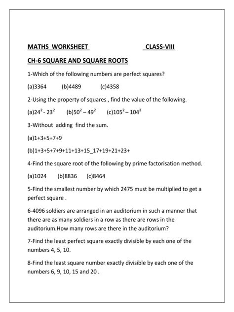 Worksheet For Class 8 Math