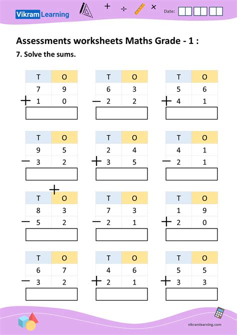 Worksheet For Grade 1 Maths