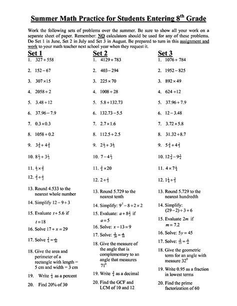 Worksheet For Math 8Th Grade