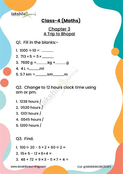 Worksheet Maths Class 4