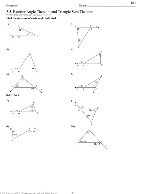 Worksheet Triangle Sum And Exterior Angle Theorem Pdf