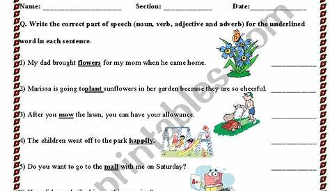 Worksheets For Parts Of Speech