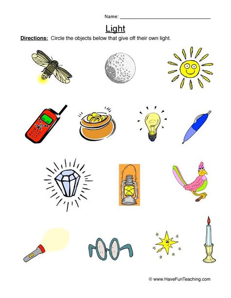 Worksheets How Light Sources Help Us See