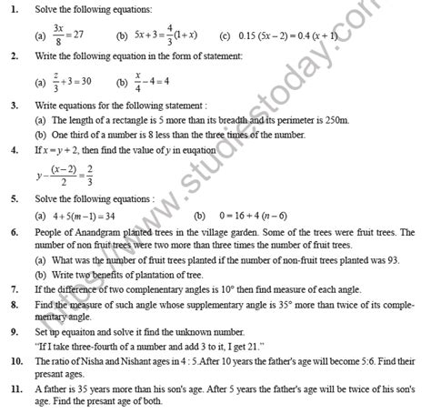 Worksheets For Class 7 Maths