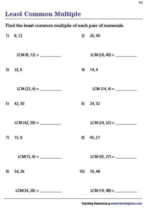 worksheets for least common multiple printable template