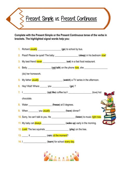 worksheets present simple and continuous