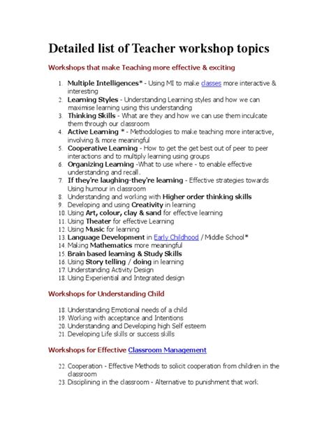 Workshop Topics For Teachers