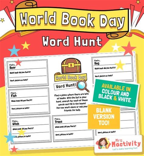 world book day activity sheets