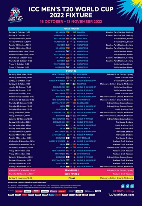 world cup t20 2022 fixtures