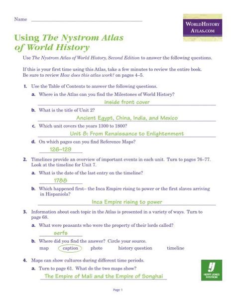 World History Map Activities Answer Key