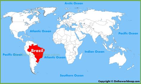 world map with brazil on it