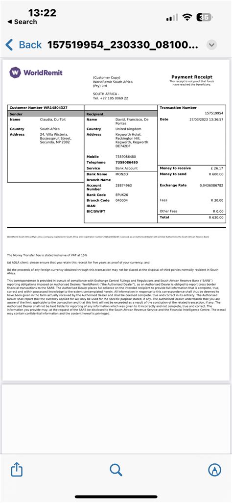 worldremit receipt