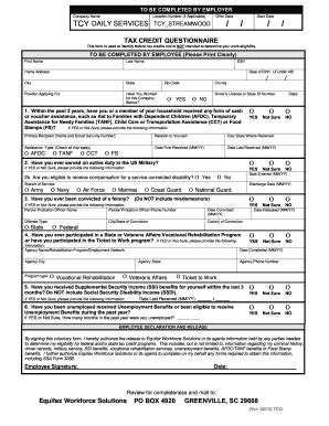 wotc tax credit questionnaire form
