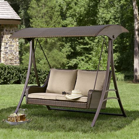 Winsome Patio Swing With Canopy 3 Person Wicker Chair Brown Finish