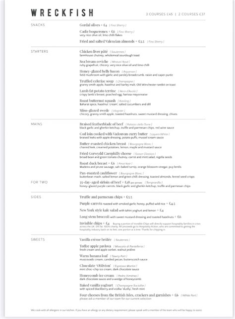Wreckfish Menu