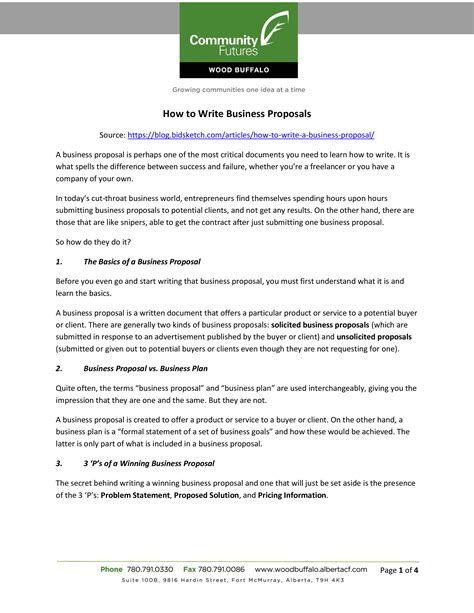 write a business proposal template