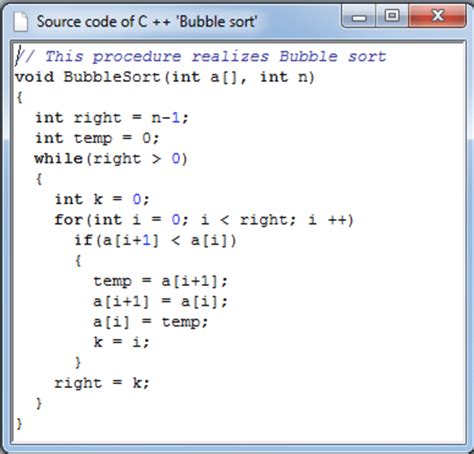 write a algorithm for bubble sort in c
