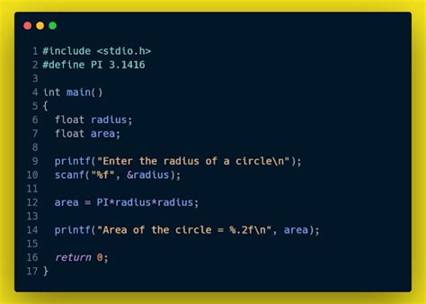 write a c program to find area of a circle