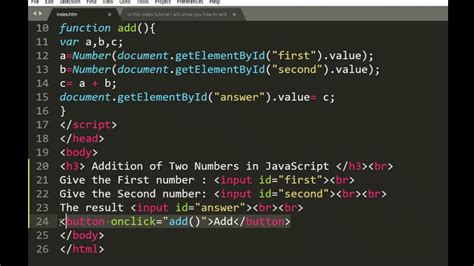 write a javascript code for addition of 2 numbers