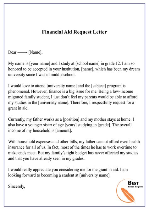 write a letter for financial aid
