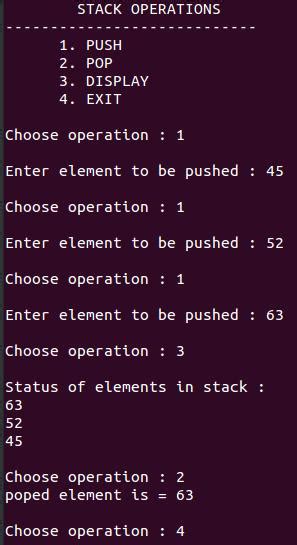 write a program to implement stack operations push pop peep change