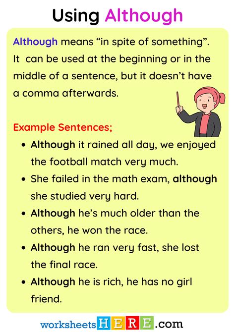 write a sentence using although