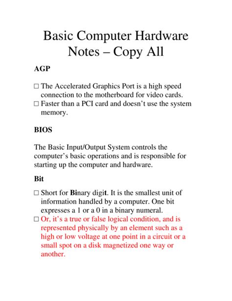 write a short note on computer components