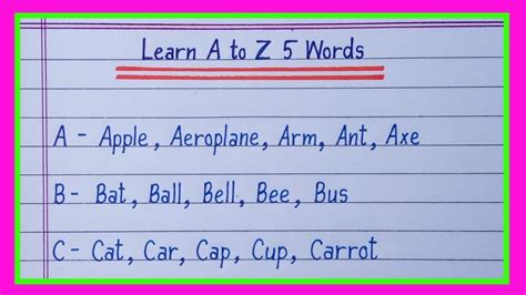 write a to z five words