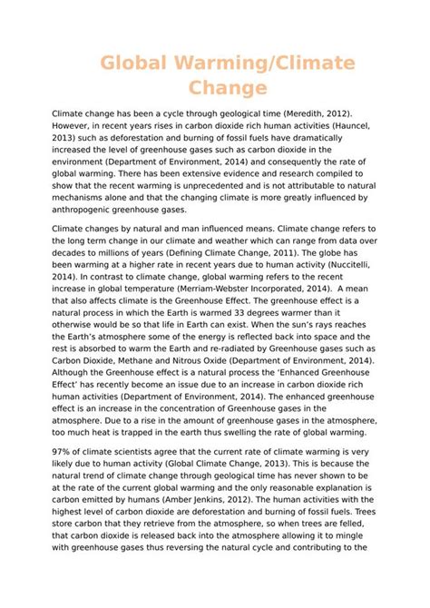 write an article on global warming and its effects