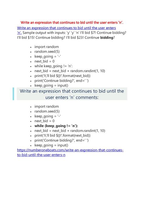 Write An Expression That Continues To Bid Until The User Enters N