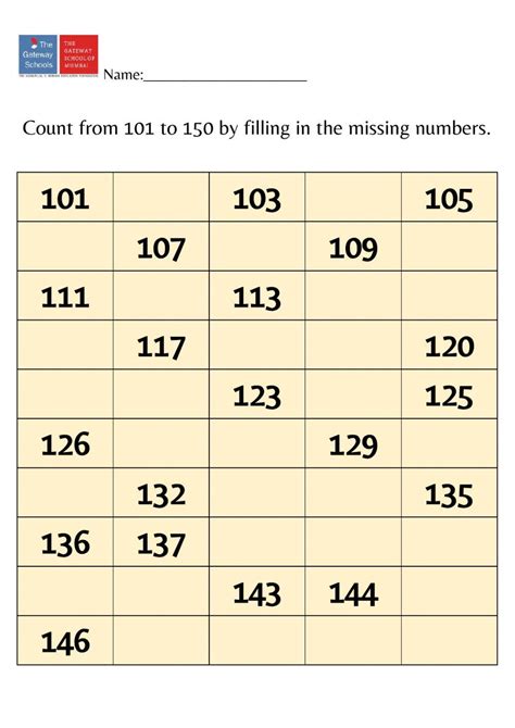 Write Down Numbers From 100 To 150