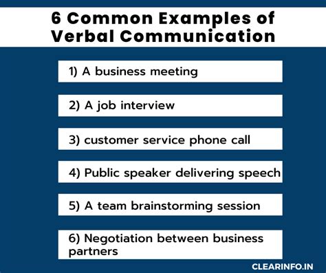 write five examples of verbal communication