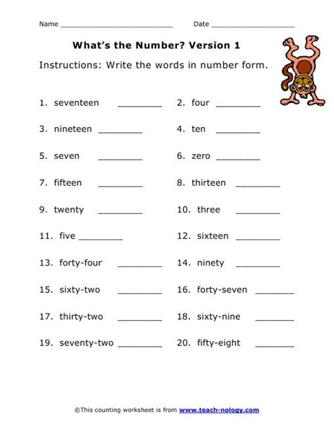 write in words math 1 to 100