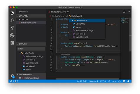 write java code in visual studio code