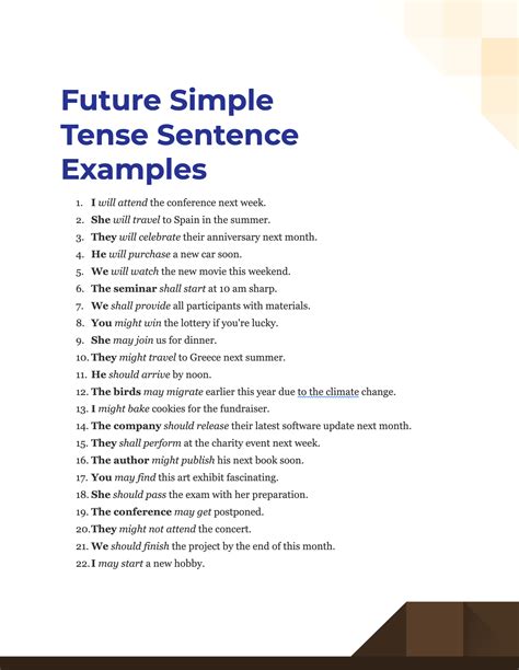 write some examples of simple future tense