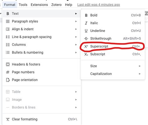 write superscript in google sheets