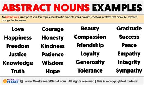 write the definition of abstract noun with example