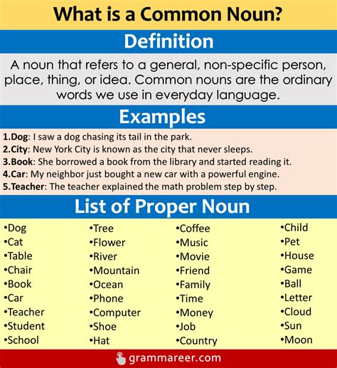 write the definition of common noun with example
