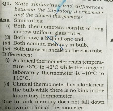 write the similarities and difference between clinical thermometer and laboratory thermometer