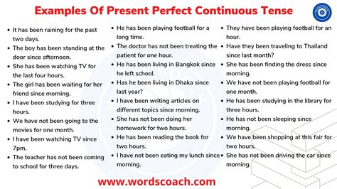 write three examples of present perfect continuous tense