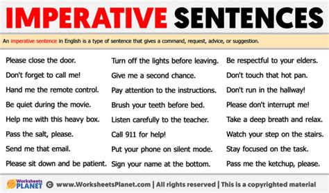 write two examples of imperative sentences