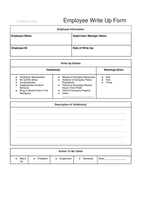Write Up Work Form Printable