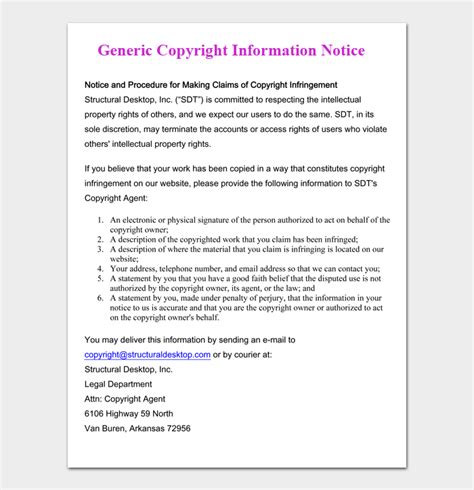 Copyright Notice Format Template Business