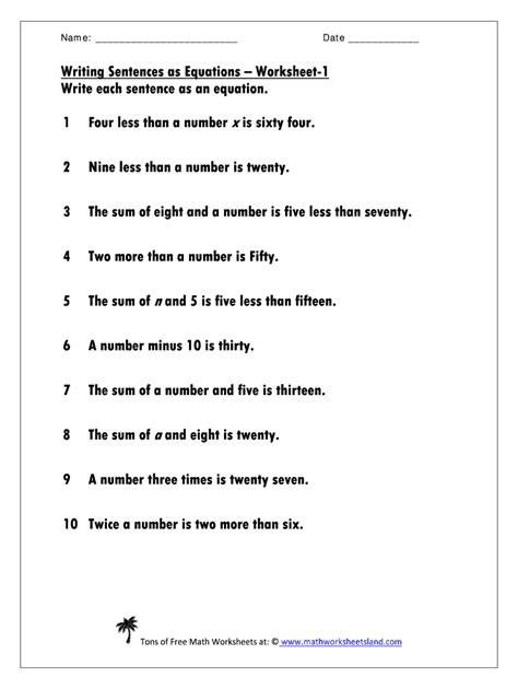 Subtracting Seven Writing Equations Worksheet • Have Fun Teaching