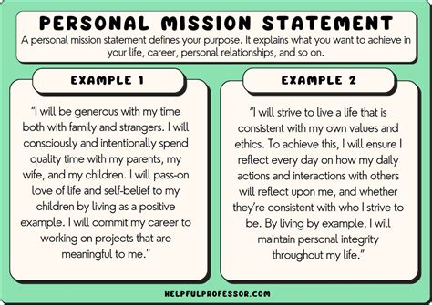 writing a personal mission statement examples