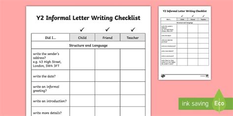 Writing Checklist Year 2