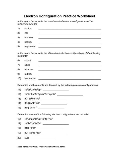 writing electron configuration worksheet answers