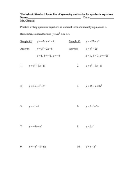 Equations In Standard Form Worksheet
